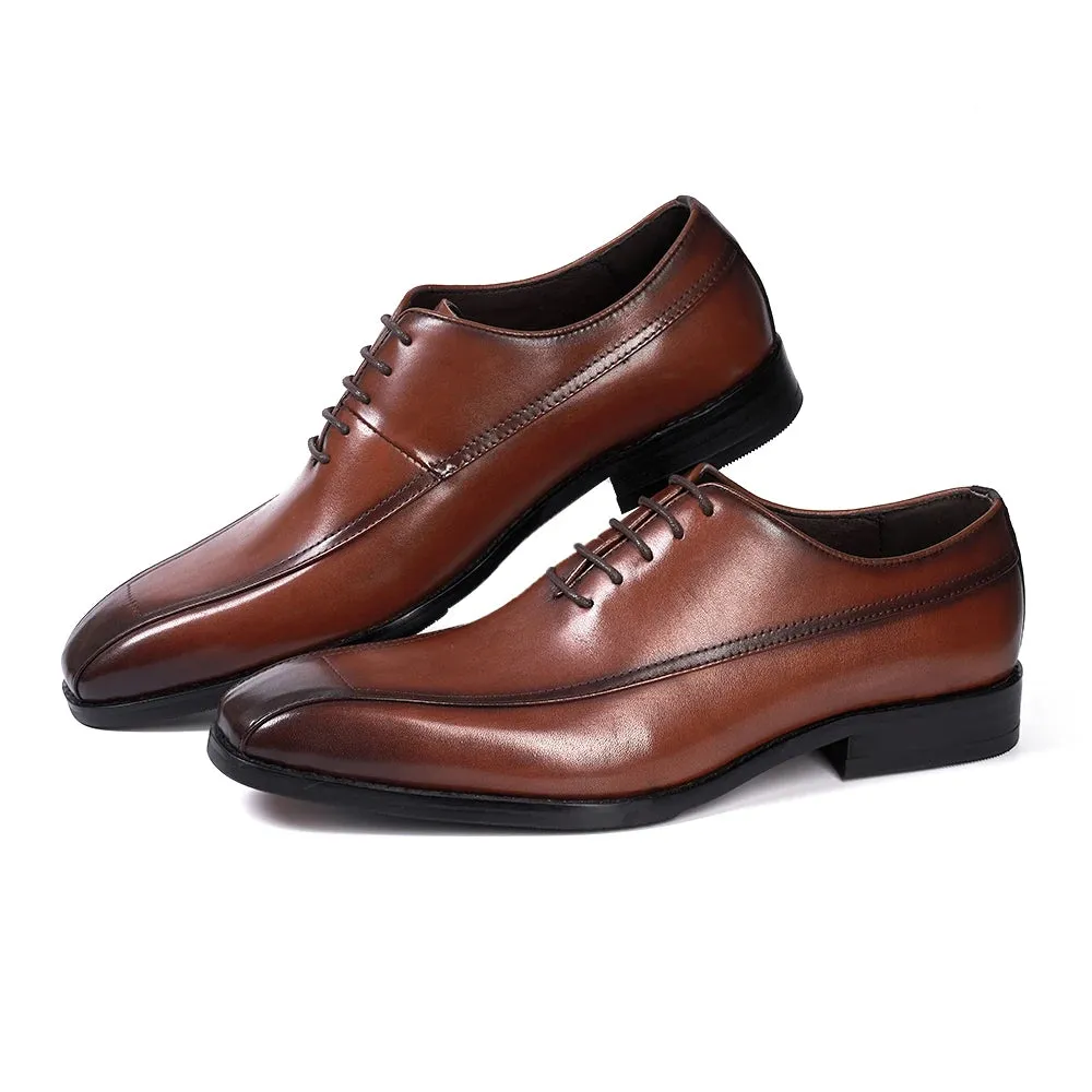 Pointed Toe Lace-Up Leather Dress Shoes