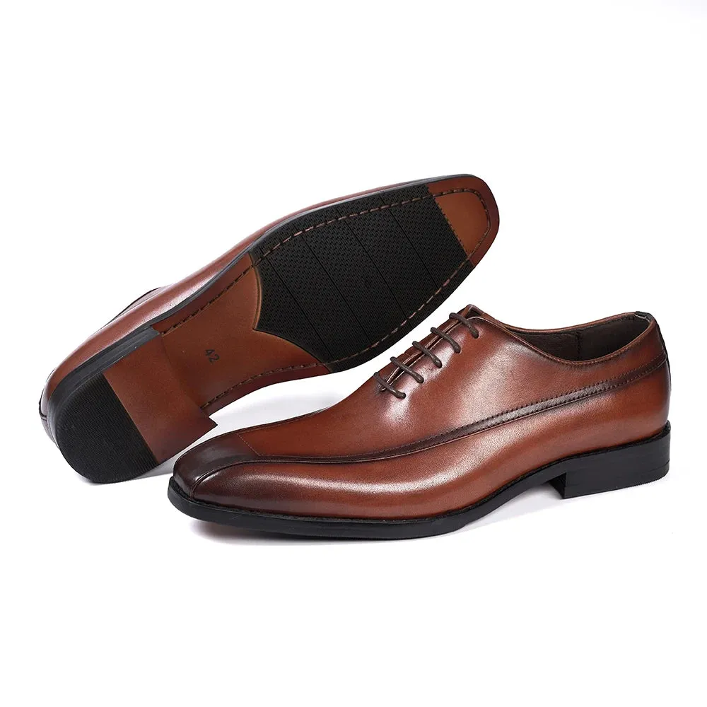 Pointed Toe Lace-Up Leather Dress Shoes