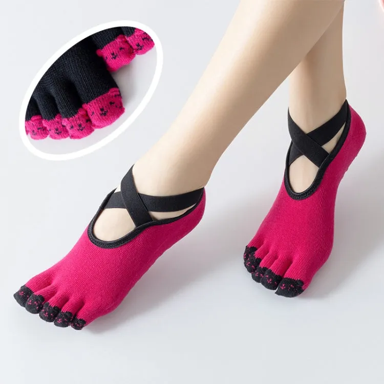 Professional Yoga Socks Non-Slip Five-Finger Split Toe Strap Ballet Dance Cotton Socks, Size: One Size(Black)