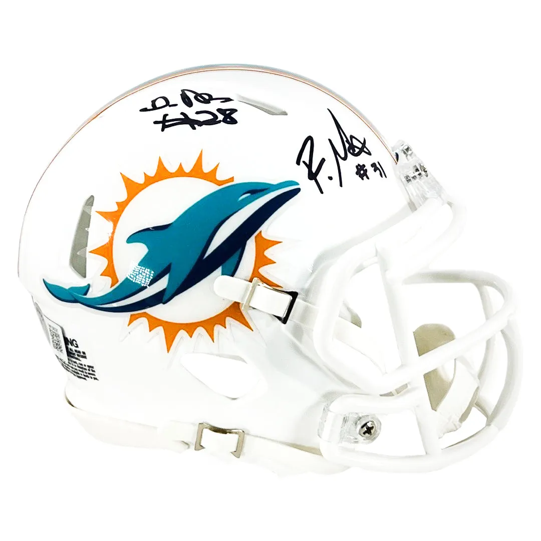 Raheem Mostert and De'Von Achane Dual Signed Miami Dolphins Speed Mini Football Helmet (Beckett)