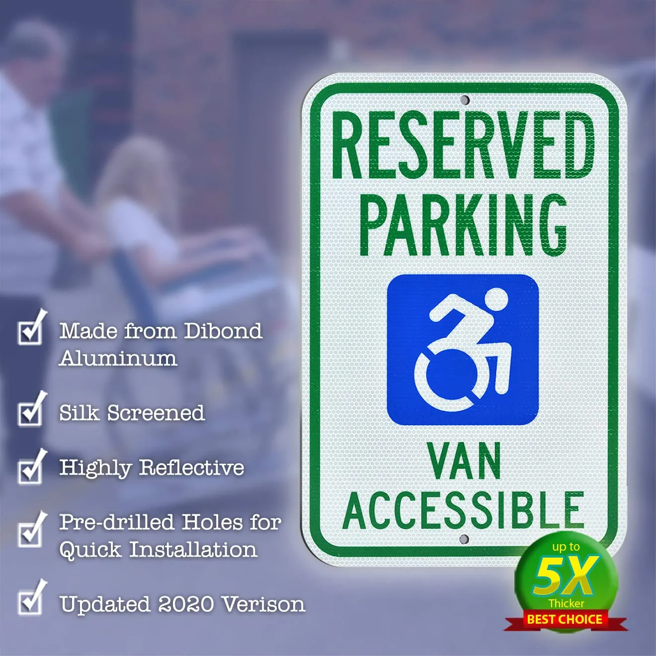 Reflective Reserved Handicap Parking New Symbol Aluminum Metal Sign | Engineer Grade Ultra