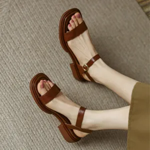 Retro Leather Open Toe Flat Sandal in Black/Brown/Beige