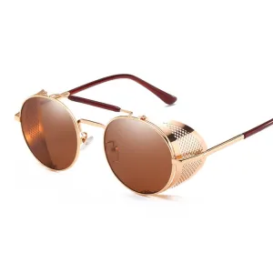 Retro Round Metal Sunglasses Unisex Design UV Protection Glasses(Gold Brown)