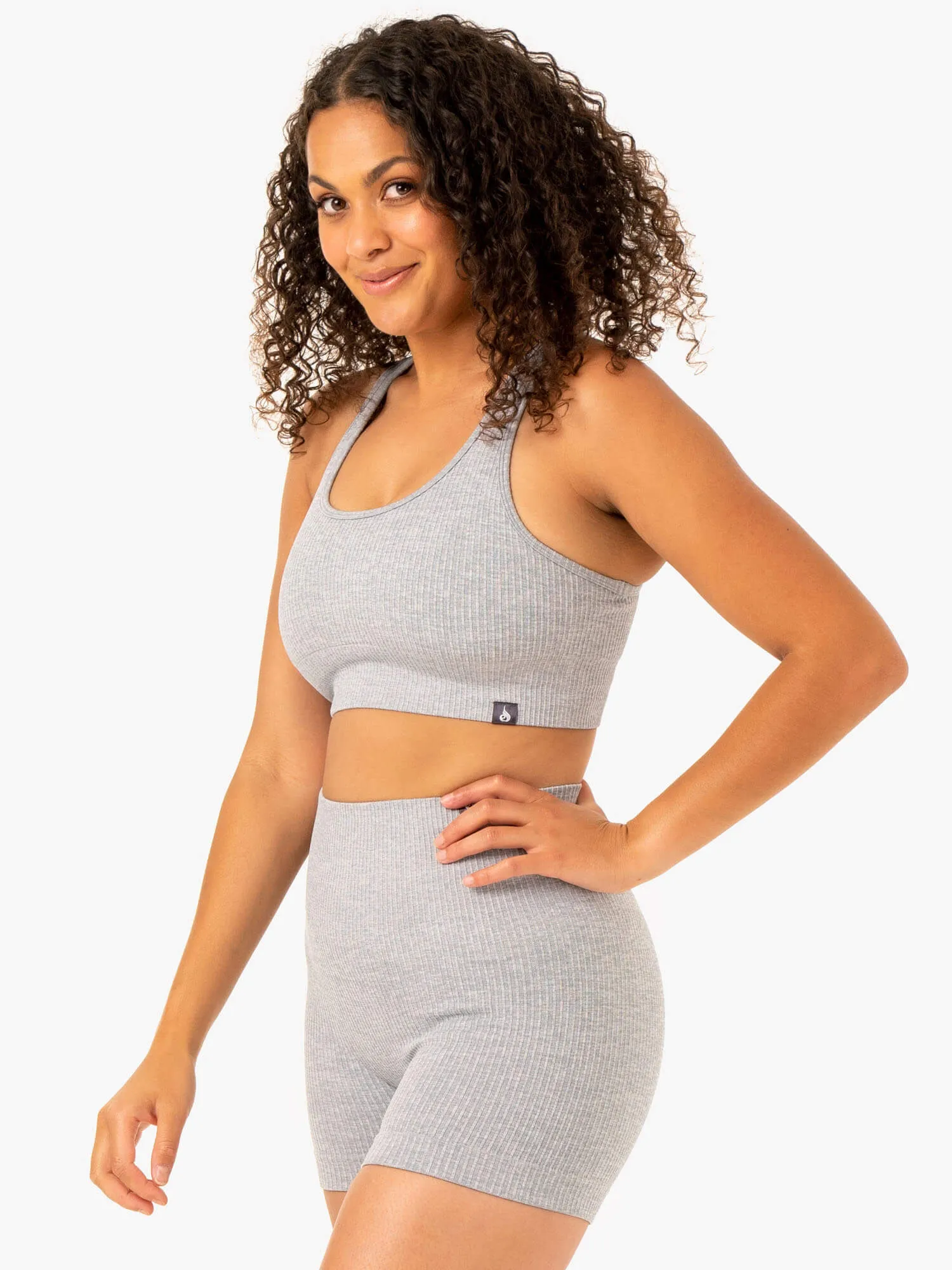 Rib Seamless Sports Bra - Light Grey Marl