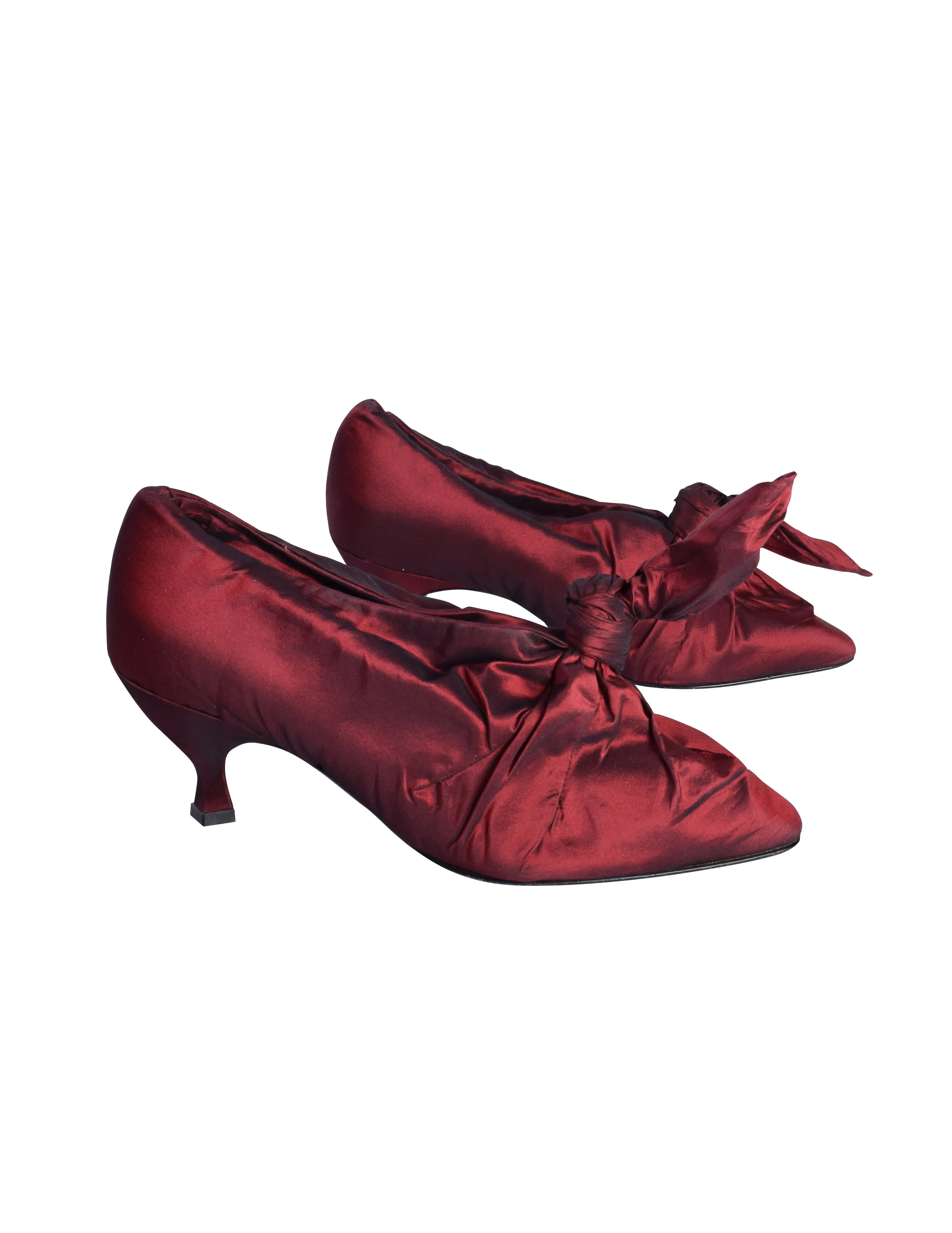 Romeo Gigli Vintage AW 1989 Rare Burgundy Silk Gathered Knot Heels