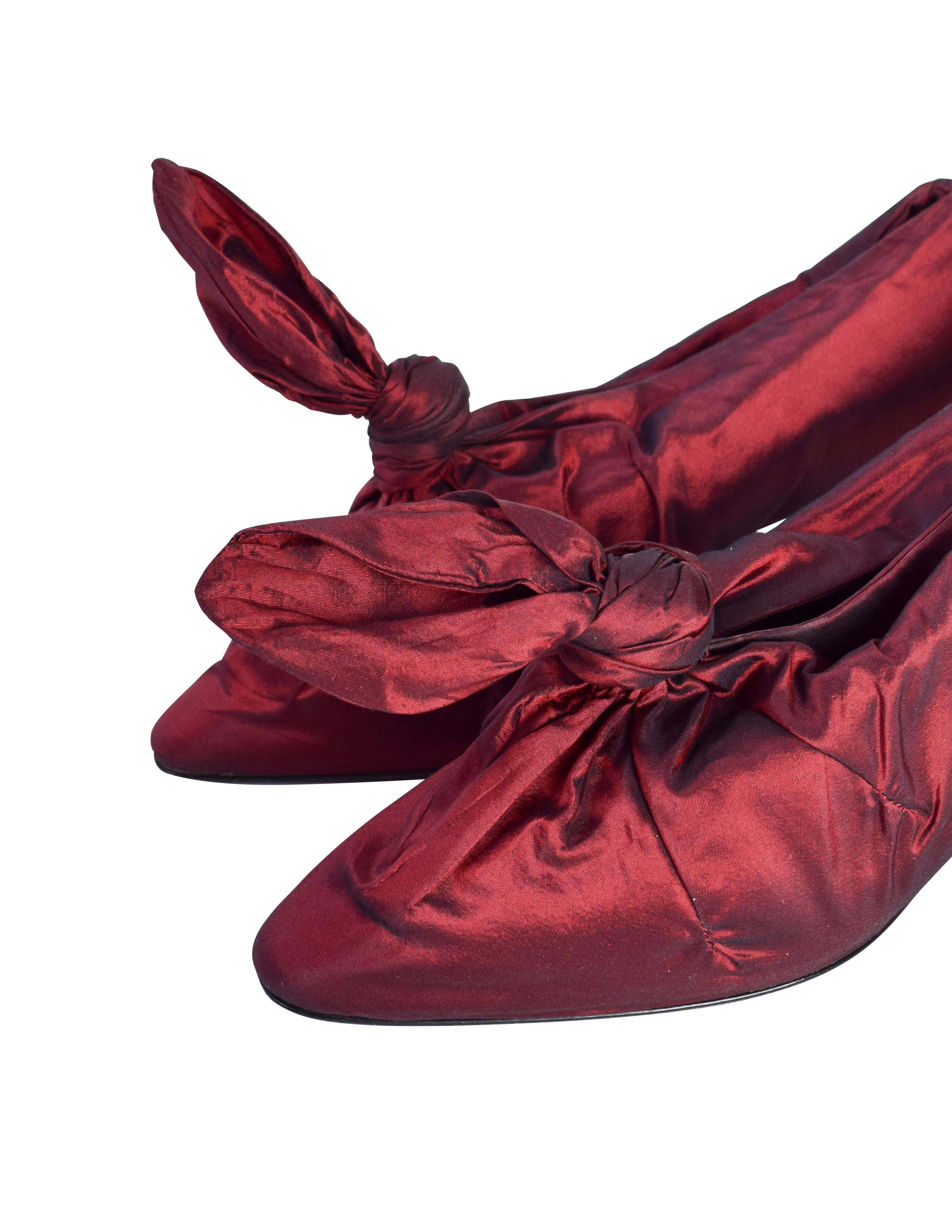 Romeo Gigli Vintage AW 1989 Rare Burgundy Silk Gathered Knot Heels