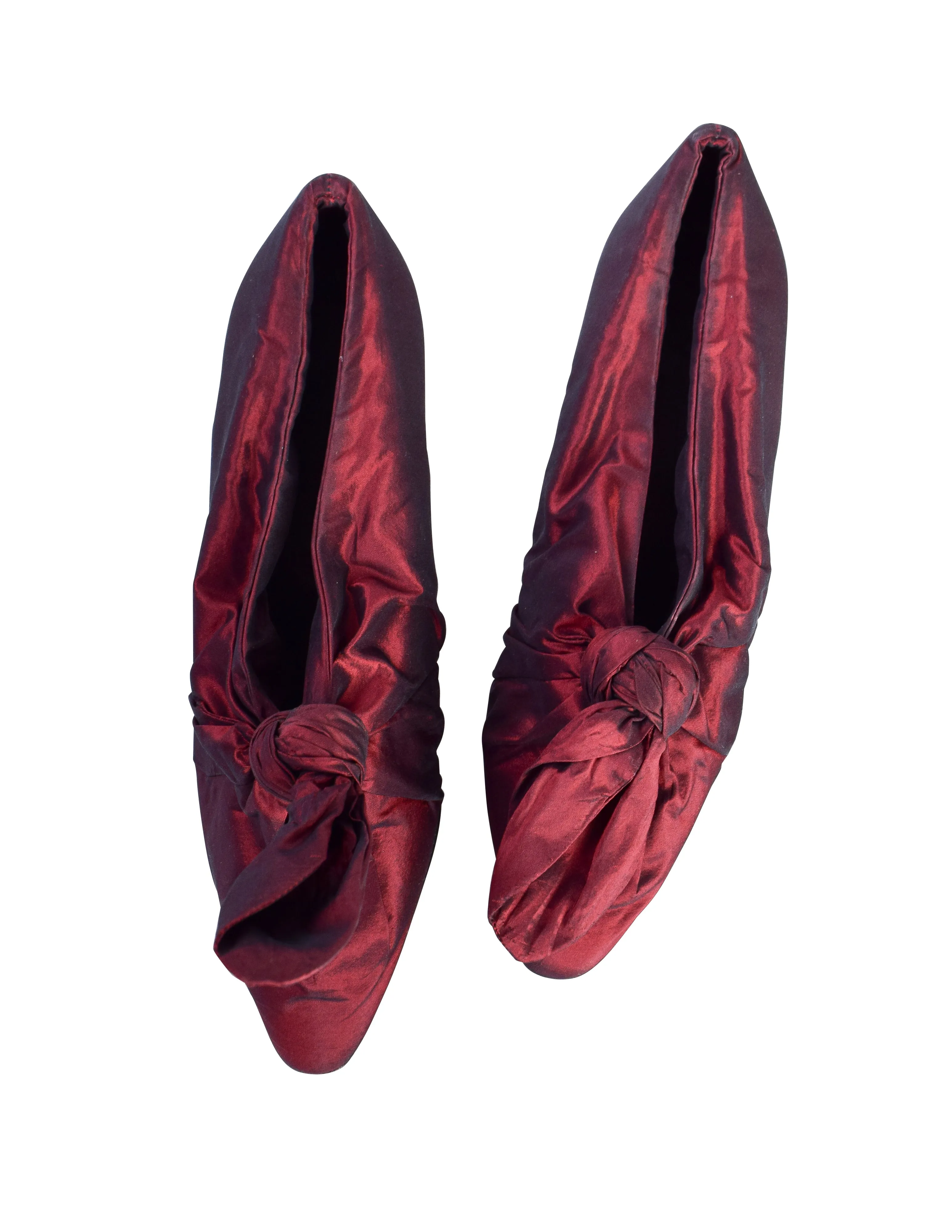 Romeo Gigli Vintage AW 1989 Rare Burgundy Silk Gathered Knot Heels