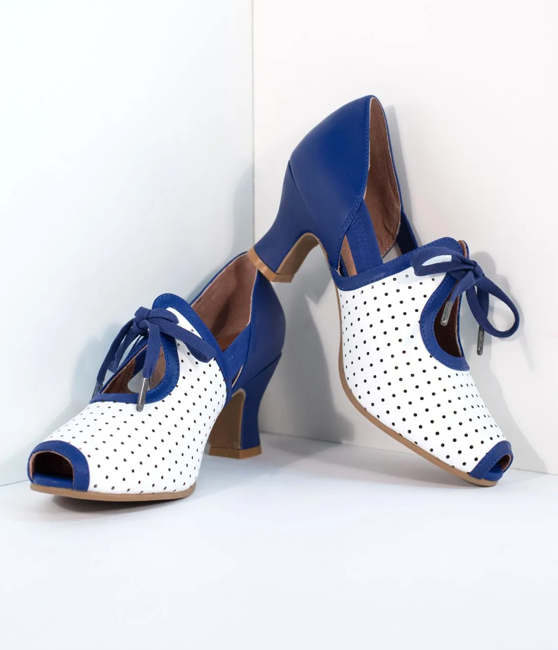 Royal Vintage 1930s Blue & White Leather Ginger Peep Toe Heels