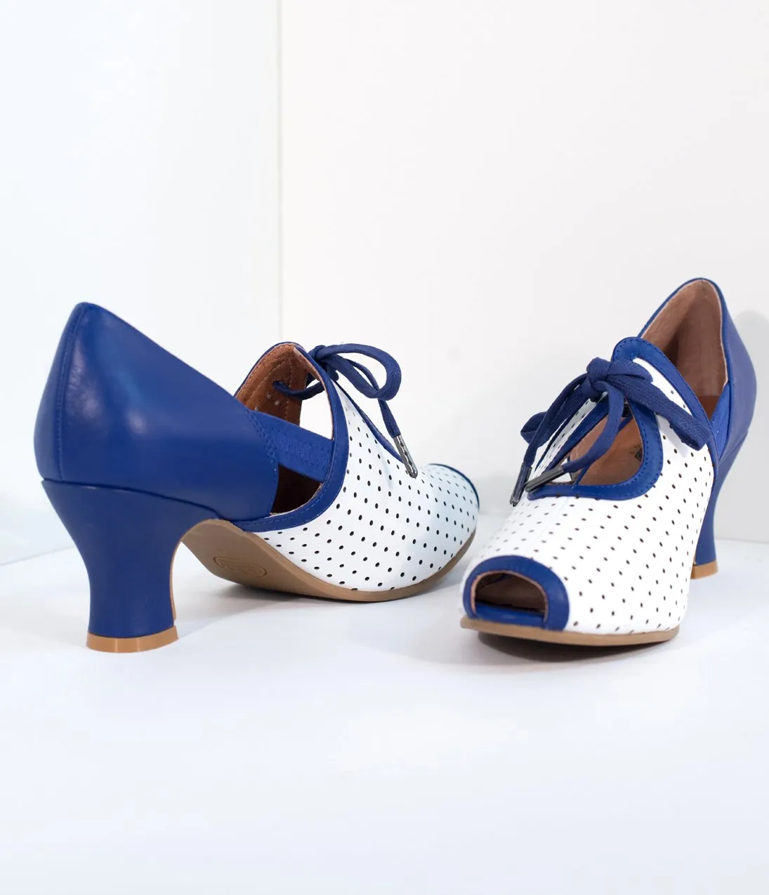 Royal Vintage 1930s Blue & White Leather Ginger Peep Toe Heels