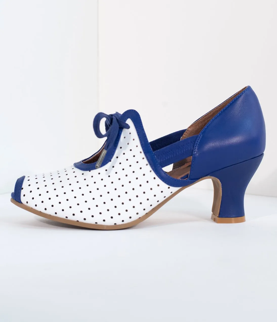 Royal Vintage 1930s Blue & White Leather Ginger Peep Toe Heels