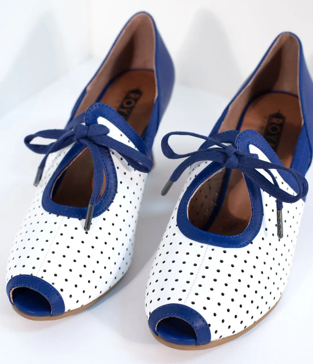 Royal Vintage 1930s Blue & White Leather Ginger Peep Toe Heels