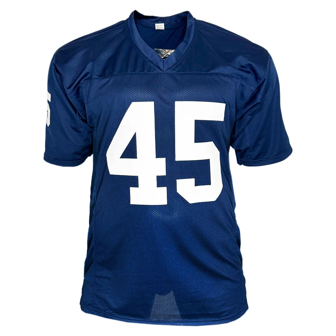 Rudy Ruettiger Signed Never Quit Inscription and Nameplate Notre Dame College Navy Football Jersey (JSA)