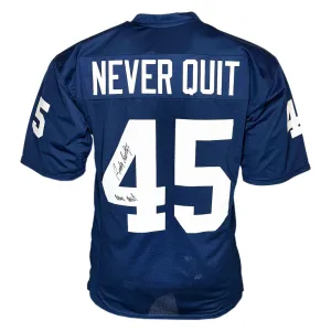 Rudy Ruettiger Signed Never Quit Inscription and Nameplate Notre Dame College Navy Football Jersey (JSA)