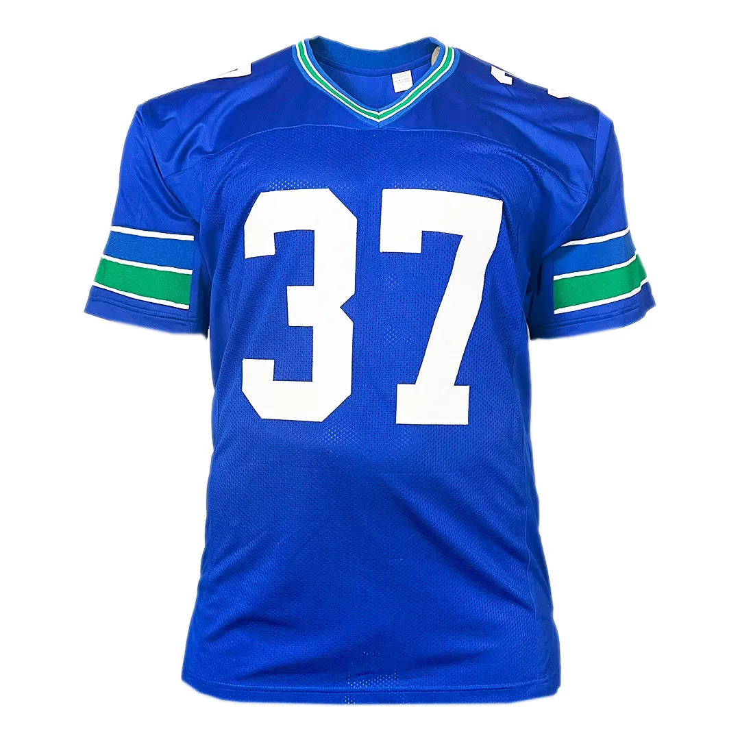 Shaun Alexander Signed Psalms Inscription Seattle Blue Football Jersey (JSA)