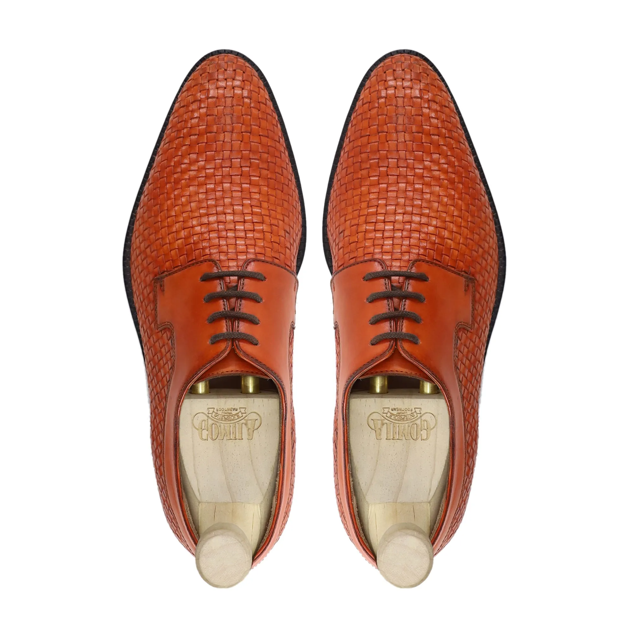 Shinji - Men's Tan Hand Woven Calf Leather Derby Shoe