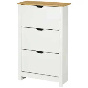 Slim Shoe Cabinet, Narrow Shoe Cupboard with 3 Flip Drawers, Adjustable Shelves for 18 Pairs of Shoes for Hallway, White