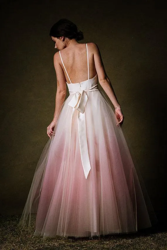 Spaghetti Straps A-line Tulle Floor-length Long Prom/Formal Dress PG837