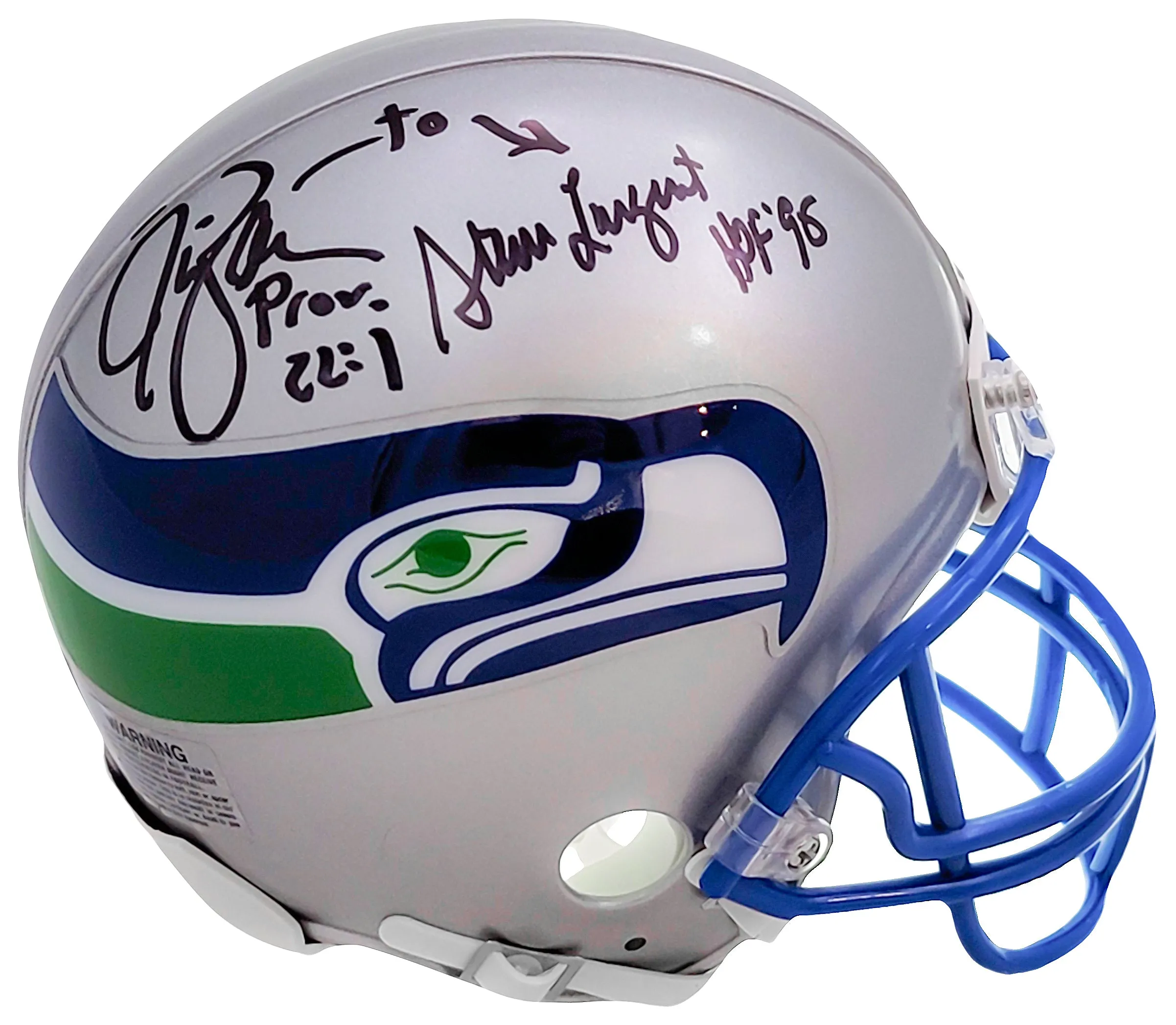 Steve Largent & Jim Zorn Autographed Seattle Seahawks Silver Throwback (1983-2001) Mini Helmet MCS Holo Stock #211061