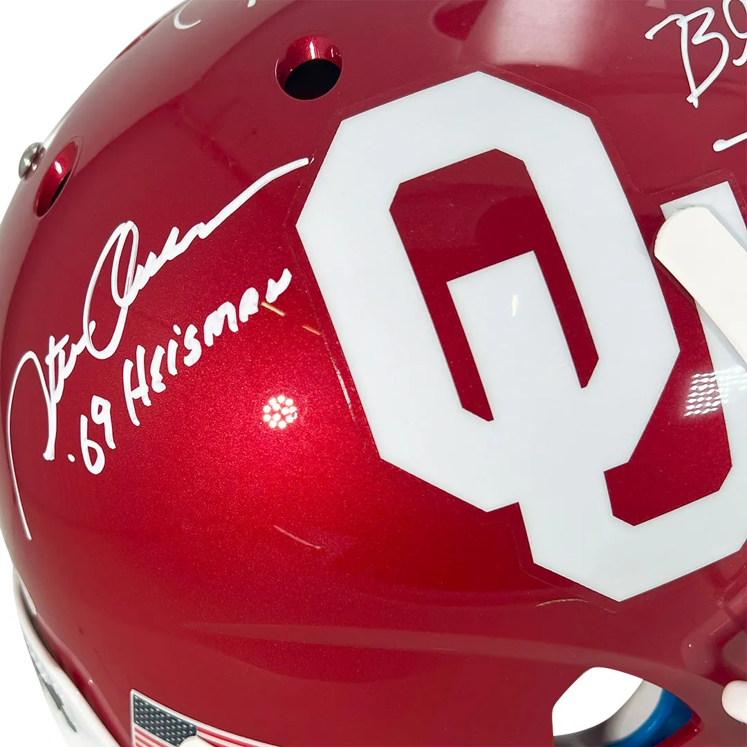 Steve Owens, Billy Sims & Jason White Signed Heisman Inscriptions Oklahoma Sooners Full-Size Schutt Replica Football Helmet (Beckett)