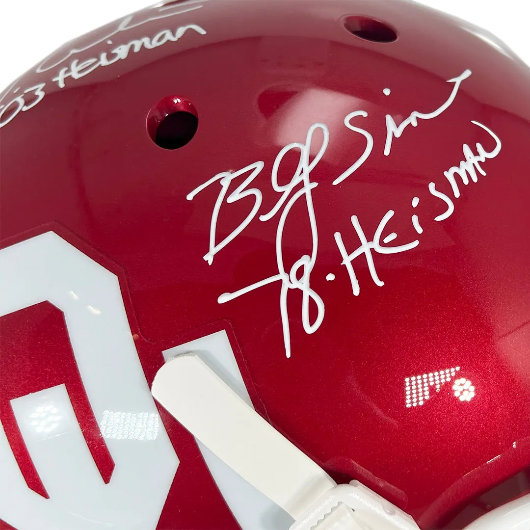 Steve Owens, Billy Sims & Jason White Signed Heisman Inscriptions Oklahoma Sooners Full-Size Schutt Replica Football Helmet (Beckett)