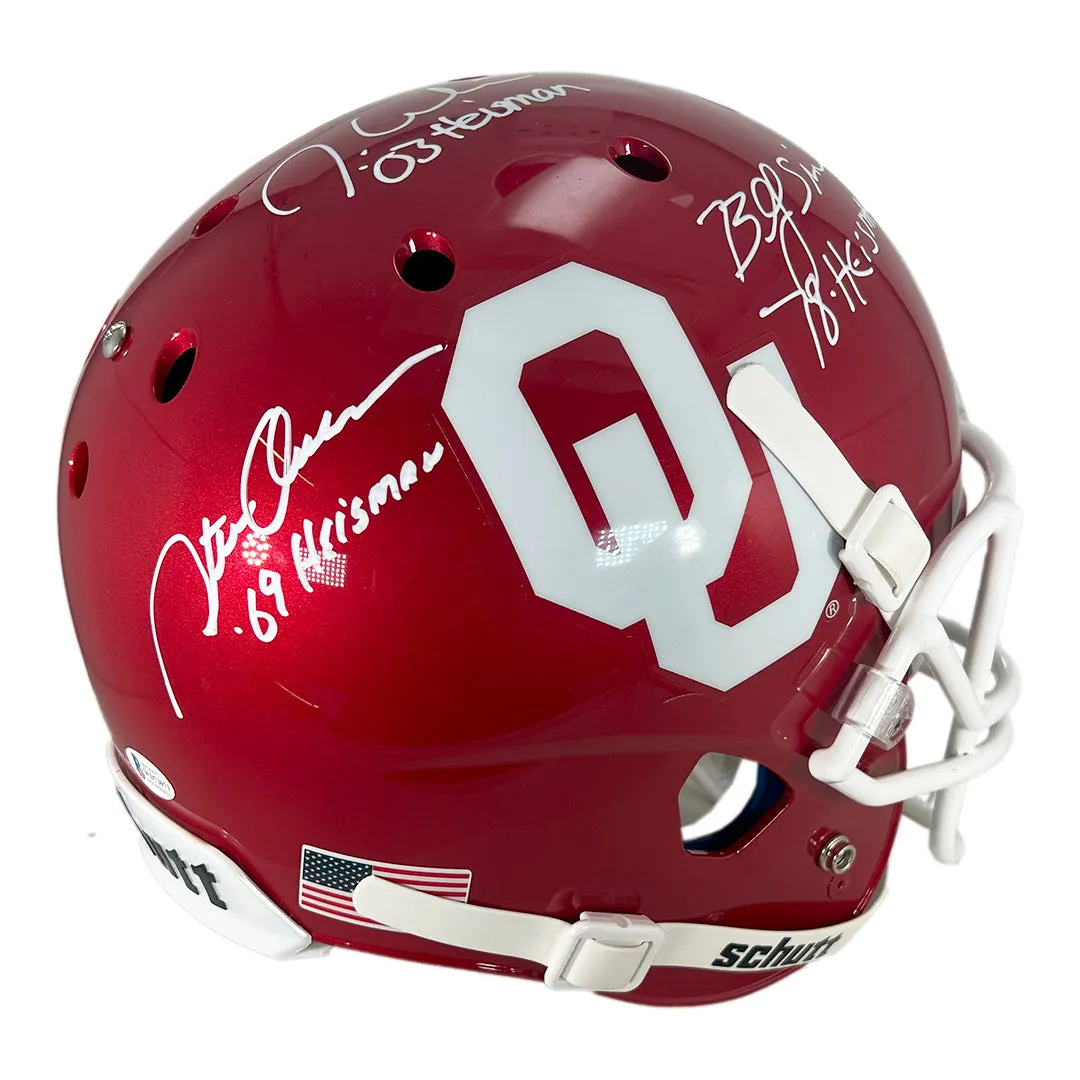 Steve Owens, Billy Sims & Jason White Signed Heisman Inscriptions Oklahoma Sooners Full-Size Schutt Replica Football Helmet (Beckett)