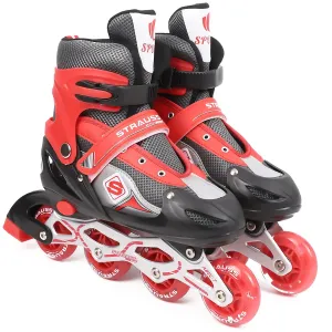 STRAUSS Vortex Adjustable Size Inline Skates | Skating Shoes for Boys & Girls | 4 Wheels |Beginner-Friendly Skating Shoe | Adjustable Roller Blades | Enhanced Stability and Support| Size S,(Red)