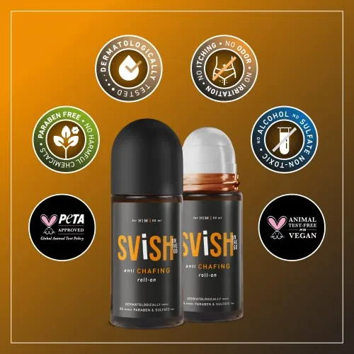 Svish On The Go Anti-Chafing Roll On For Men (50 Ml) Reduces Inner Thigh Rashes, Odour & Irritation In Intimate Areas | Dermatologically Tested | Skin Friendly Ph Balanced