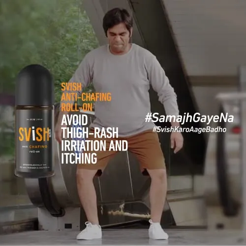 Svish On The Go Anti-Chafing Roll On For Men (50 Ml) Reduces Inner Thigh Rashes, Odour & Irritation In Intimate Areas | Dermatologically Tested | Skin Friendly Ph Balanced