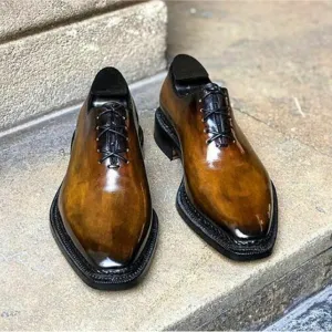 Tailor Made Handmade Bespoke Tan Pure Calf Leather Whole cut Oxford Shoes