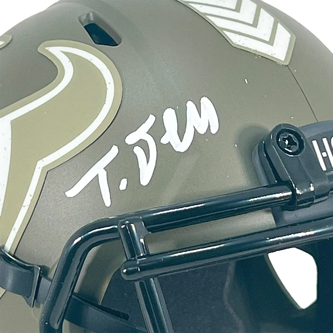 Tank Dell Signed Houston Texans Salute to Service Mini Football Helmet (JSA)