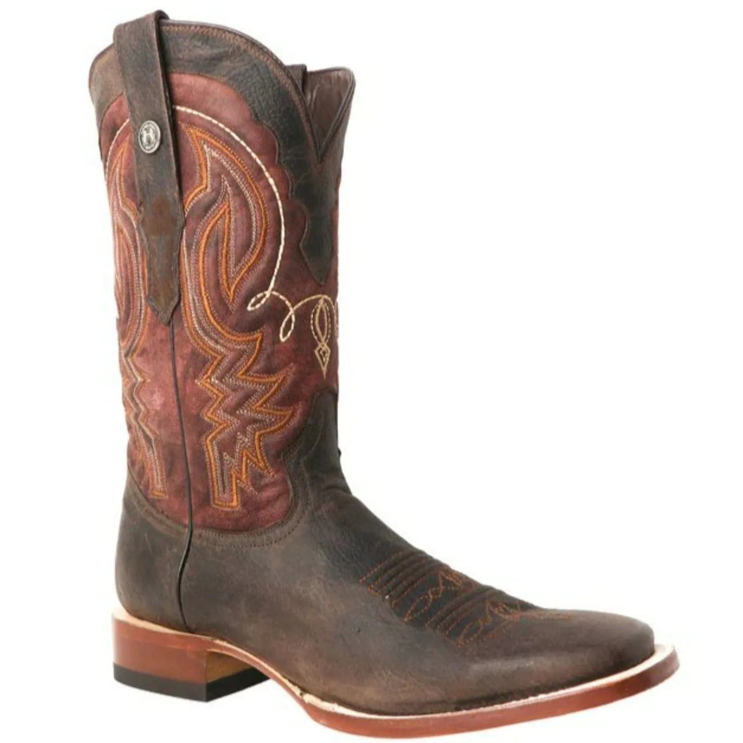 Tanner Mark Men's Muleshoe Square Toe Leather Boots Buffalo Brown TM201265