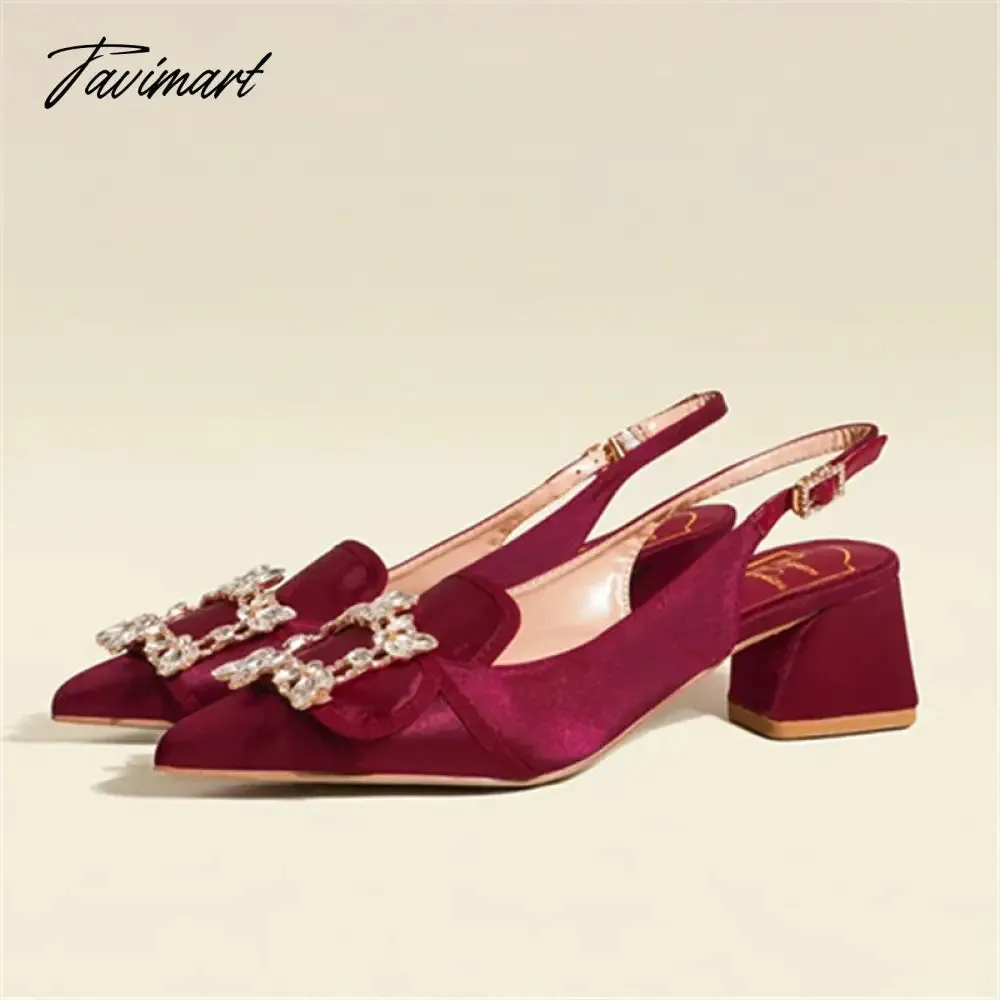 Tavimart New Women Pumps Sexy Pointed Toe Slingback Gladiator Sandals Rhinestone Chunky High Heel Dress Shoes Ladies Valentine Shoes