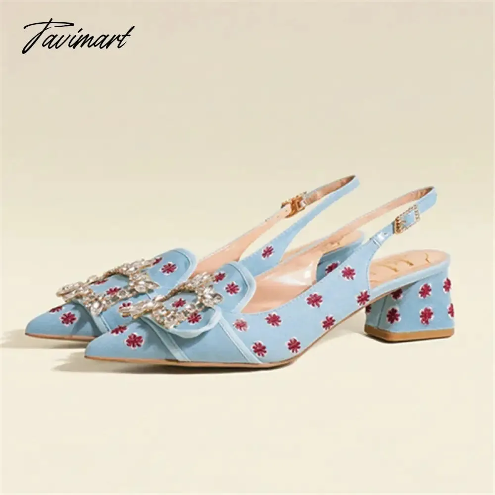 Tavimart New Women Pumps Sexy Pointed Toe Slingback Gladiator Sandals Rhinestone Chunky High Heel Dress Shoes Ladies Valentine Shoes