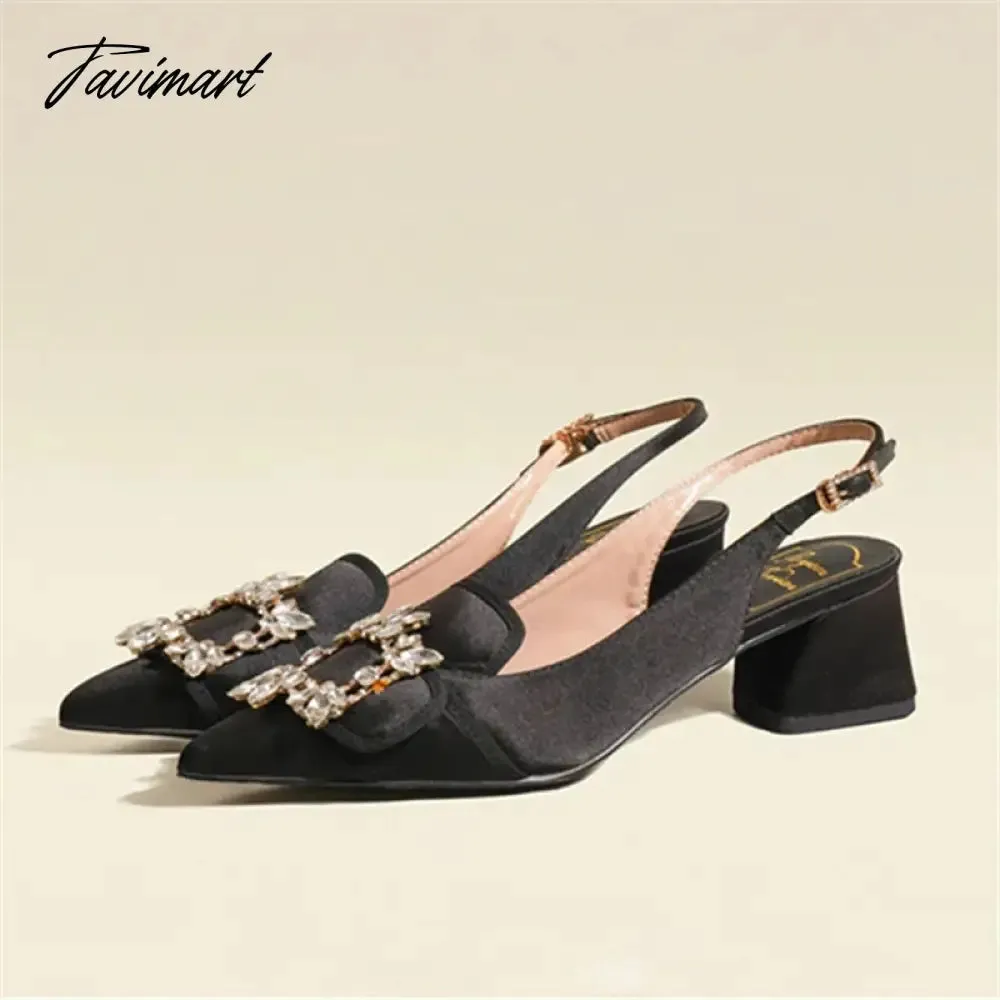 Tavimart New Women Pumps Sexy Pointed Toe Slingback Gladiator Sandals Rhinestone Chunky High Heel Dress Shoes Ladies Valentine Shoes