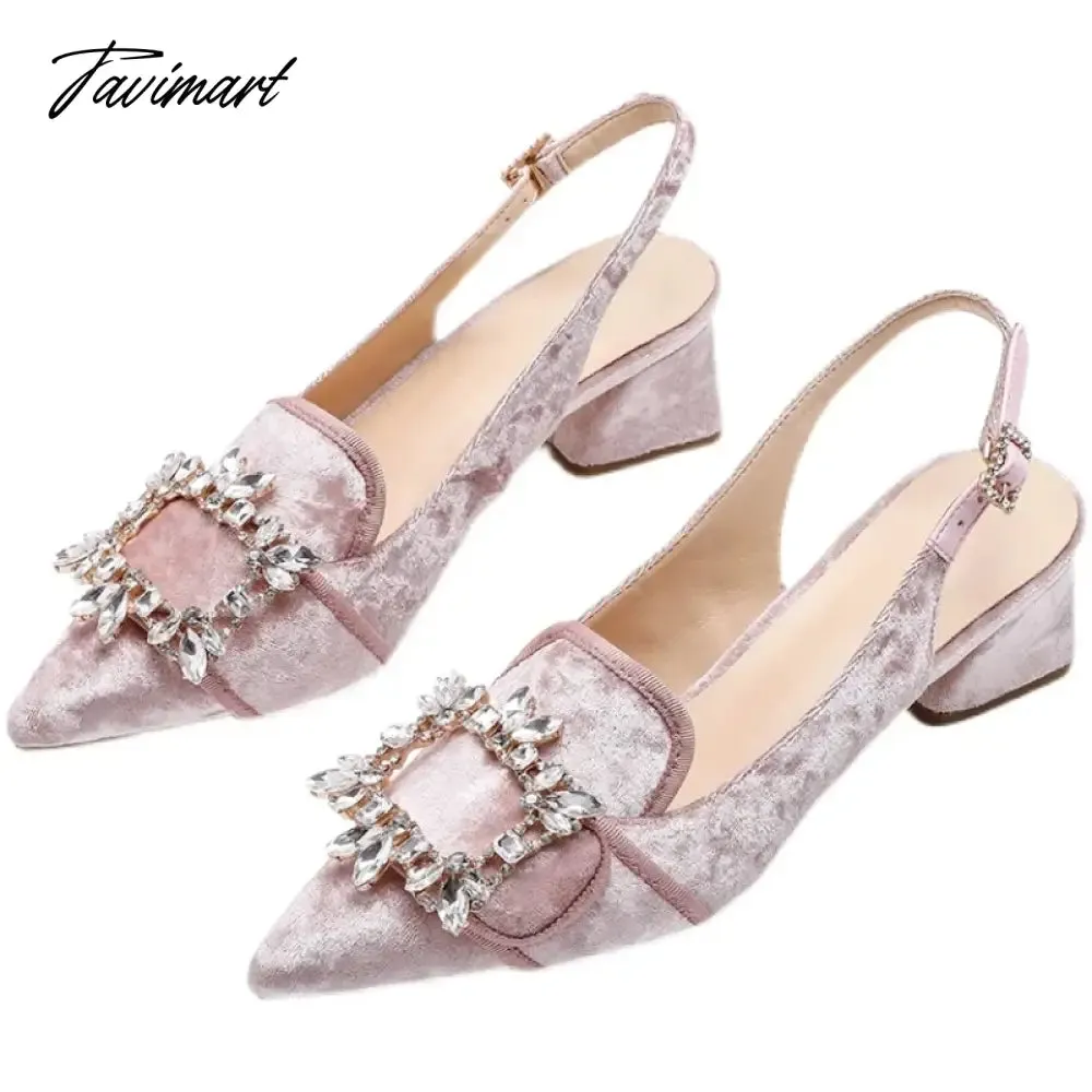 Tavimart New Women Pumps Sexy Pointed Toe Slingback Gladiator Sandals Rhinestone Chunky High Heel Dress Shoes Ladies Valentine Shoes