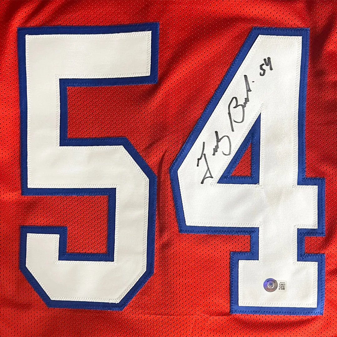 Tedy Bruschi Signed New England Red Football Jersey (Beckett)