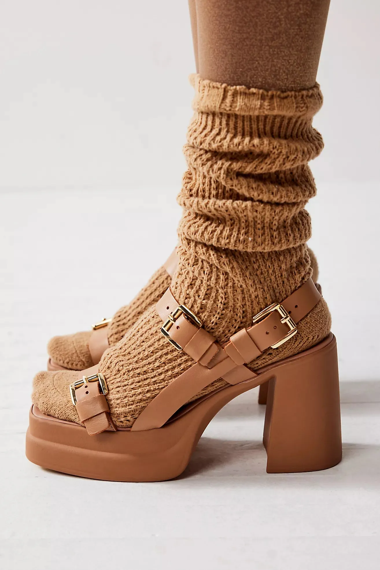 The Pamela Double Stack Platform Heel by Free People - Vachetta