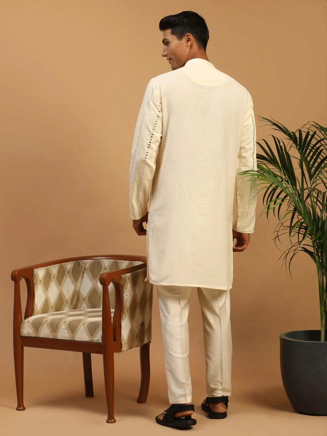 Vastramay Cream Mirror Work Kurta Set