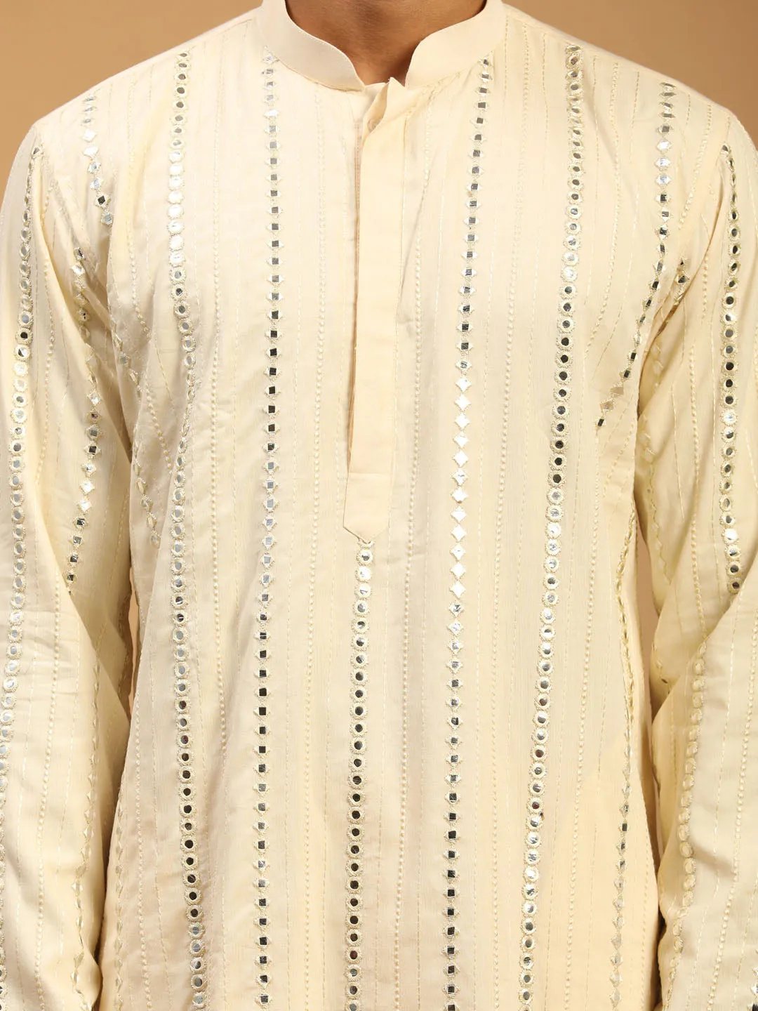 Vastramay Cream Mirror Work Kurta Set