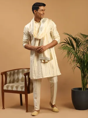 Vastramay Cream Mirror Work Kurta Set