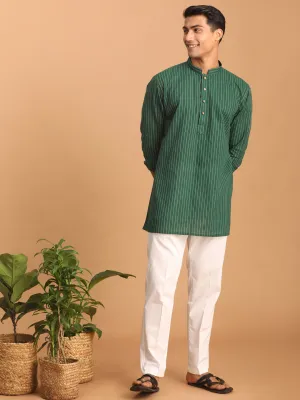 Vastramay Green Striped Cotton Kurta Set