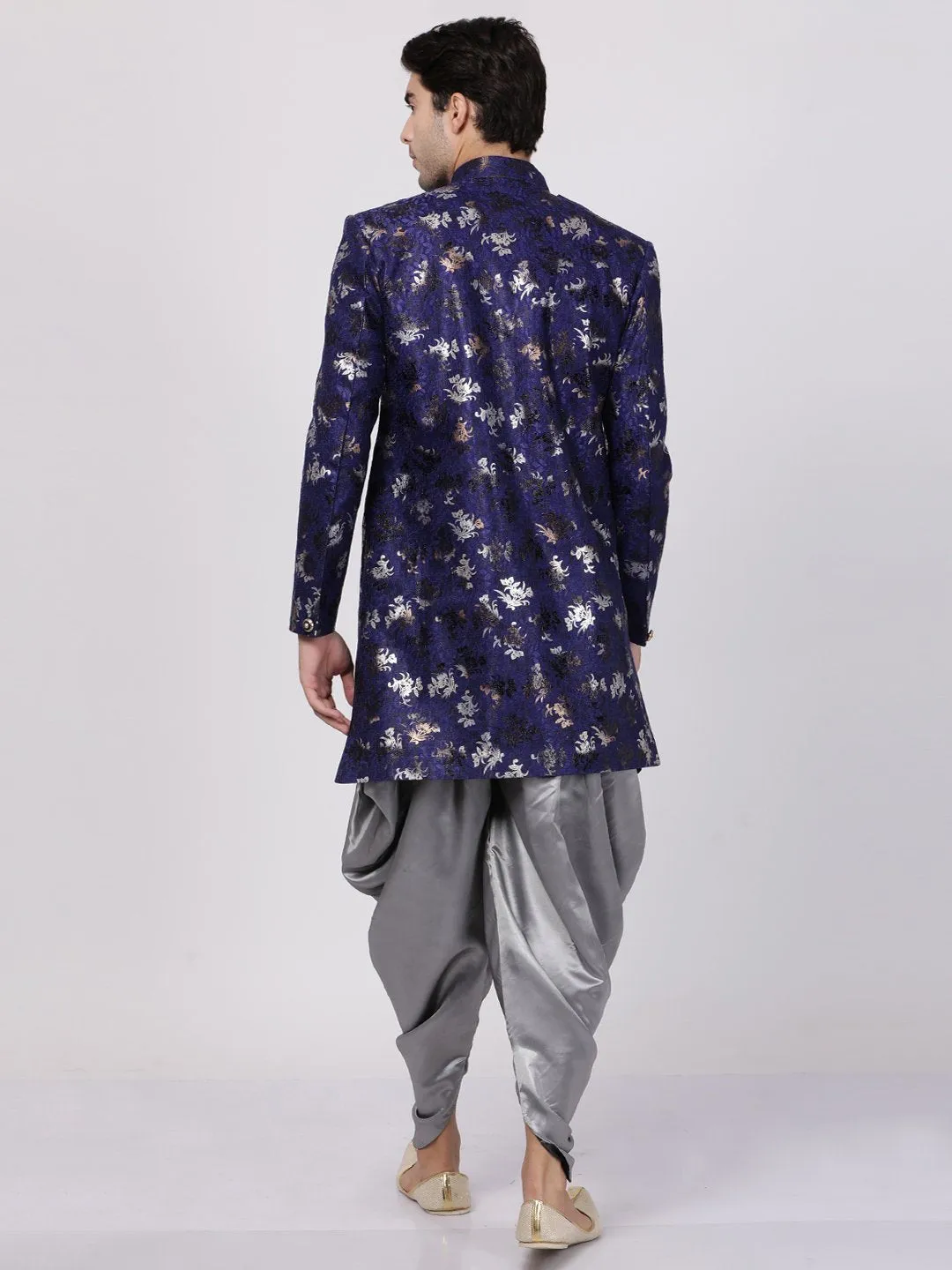 VASTRAMAY Men's Blue Silk Blend Sherwani Set