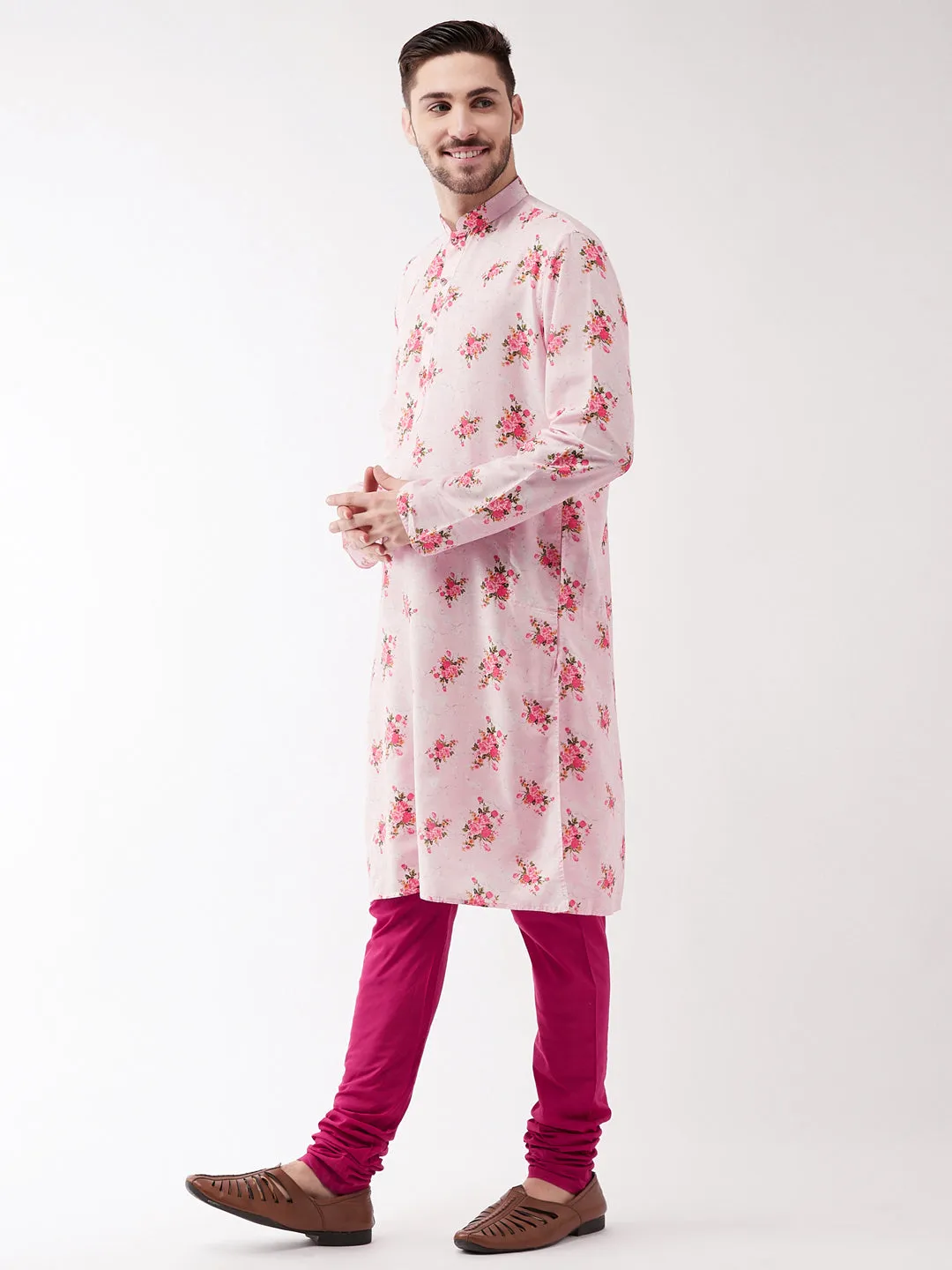 VASTRAMAY Pink Floral Kurta Pyjama Set