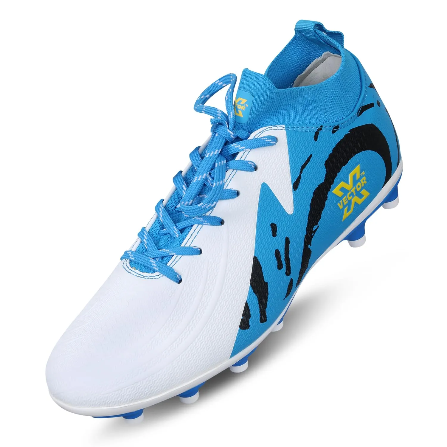 Vector X Octane 2.0 Soccer Football Studs – Imported PU Upper, PU Sole, Embossed Printing, White/Blue