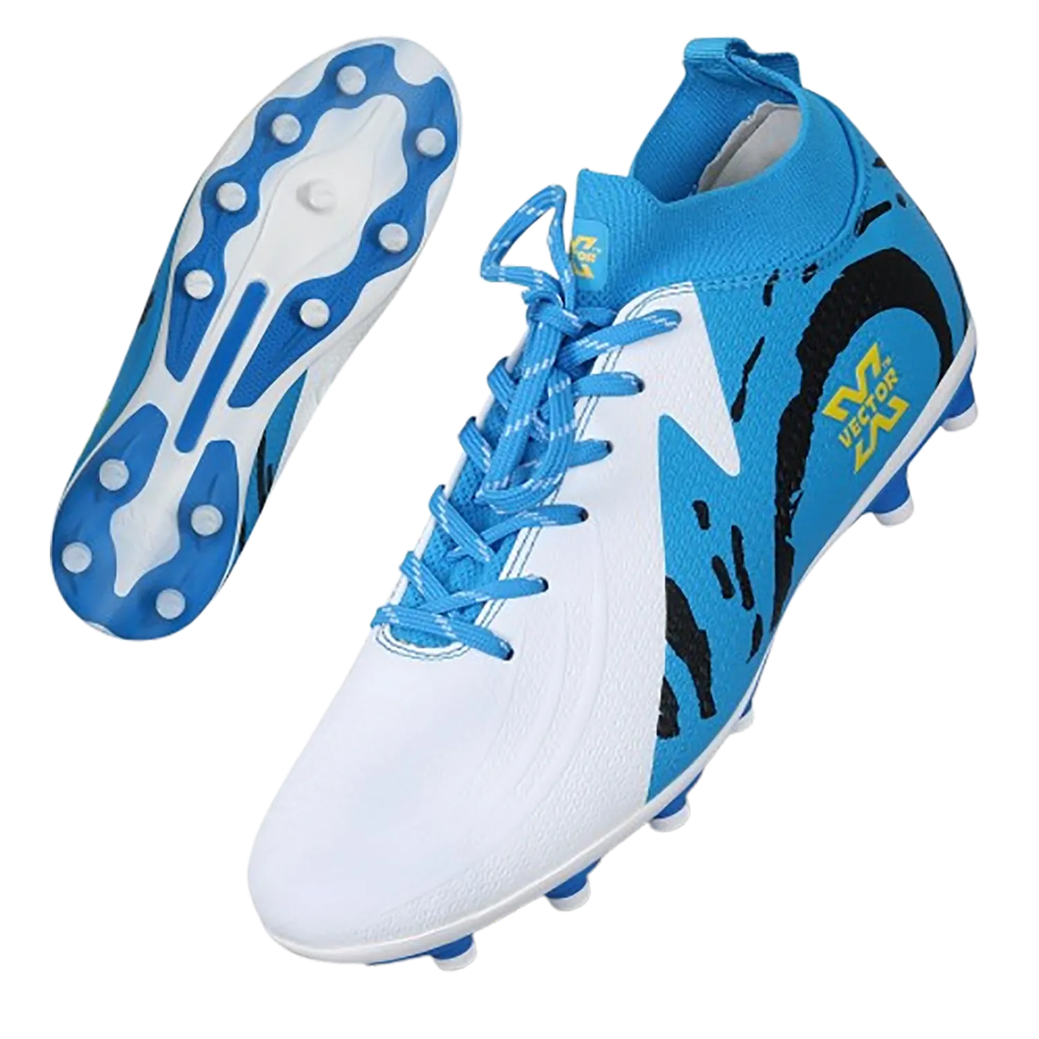 Vector X Octane 2.0 Soccer Football Studs – Imported PU Upper, PU Sole, Embossed Printing, White/Blue