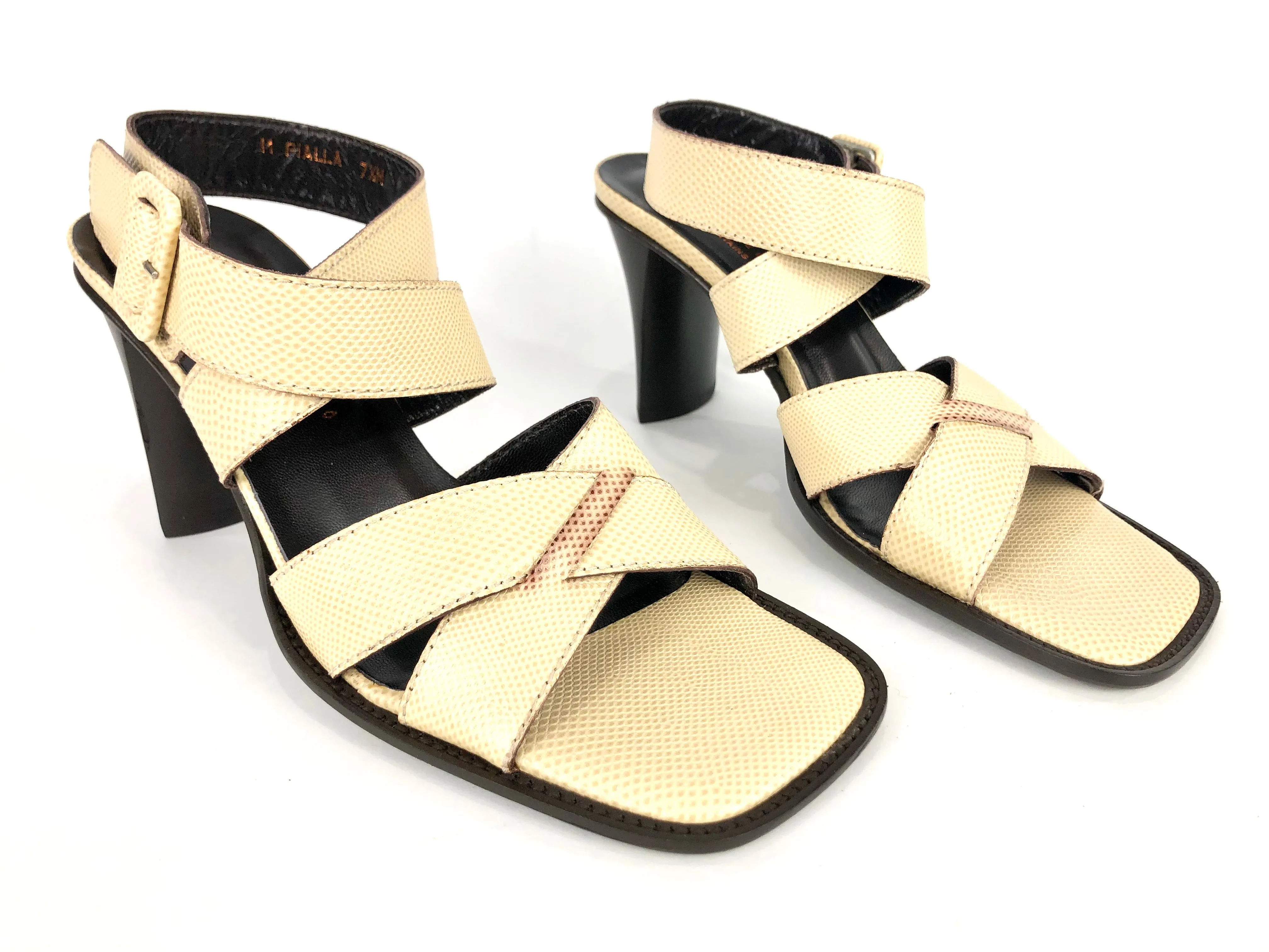 Vintage Beige 'Pialla' Snakeskin Heeled Sandals | Size 7.5