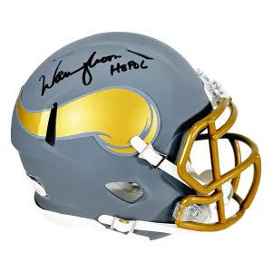 Warren Moon Signed HOF 06 Inscription Minnesota Vikings Slate Alternate Speed Mini Football Helmet (JSA)