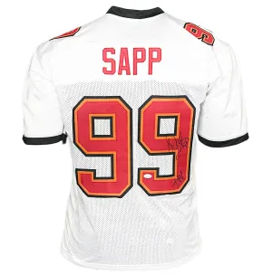 Warren Sapp Signed HOF 13 Inscription Tampa Bay White Football Jersey (BECKETT )