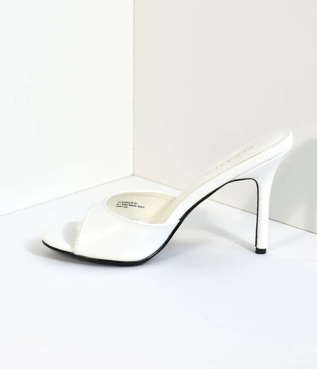 White Matte Leatherette Peep Toe Slip On Heels