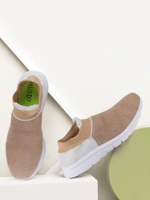 Women Beige Sports Slip-On Outdoor Walking Shoes